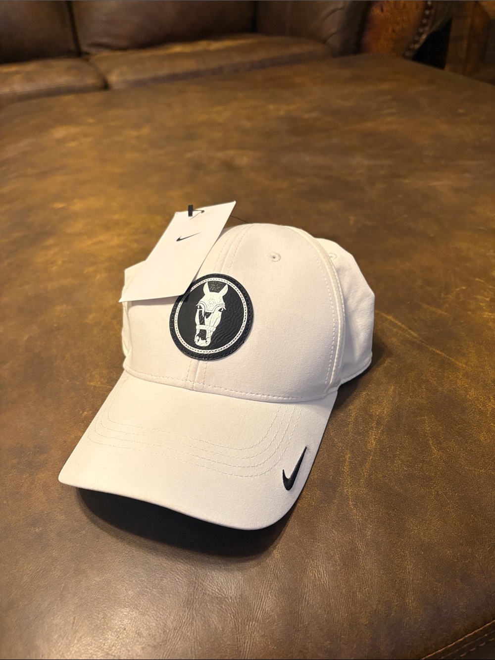 Nike White Baseball Cap with Black Embroidered Horse Patch